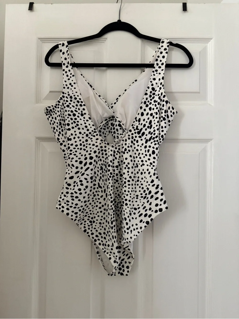 DKNY White One-Piece Swimsuit with Black Dalmatian Spot Print - Picture 2 of 3